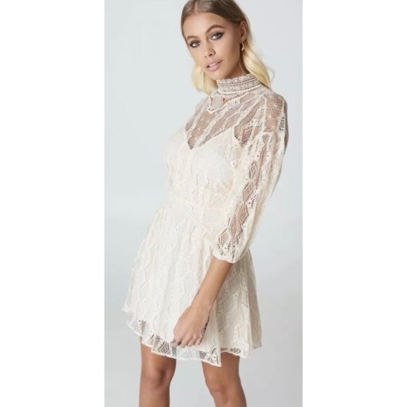Free People Dresses & Skirts - Free People Bittersweet mini dress size 4 NWT cream lace boho festival MSRP $128